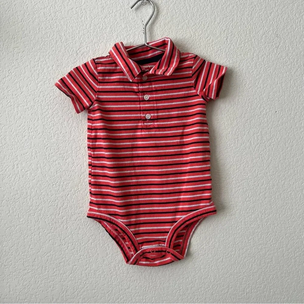 Carter’s striped polo onesie bodysuit short sleeve red orange navy blue white